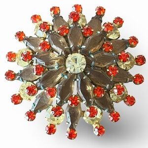 Juliana Orange Cognac and Frost Yellow Burst Brooch